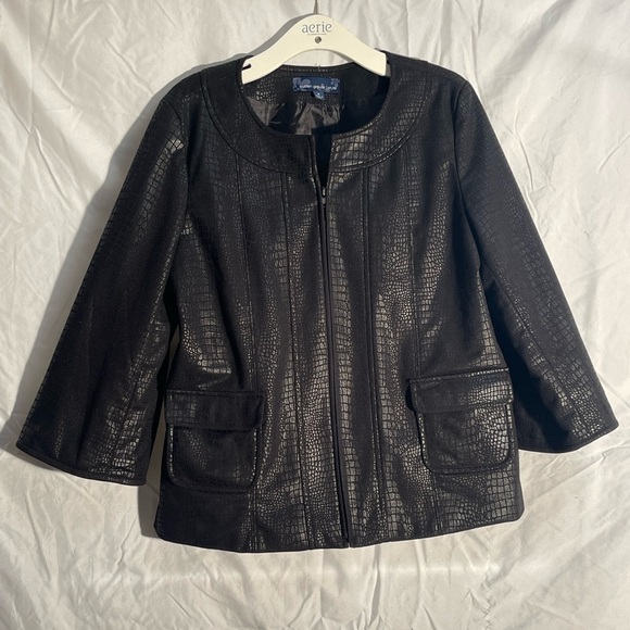 QVC Susan Graver Women Black Snake Croc Embossed Brushed Faux Leather Jacket M - Picture 1 of 8